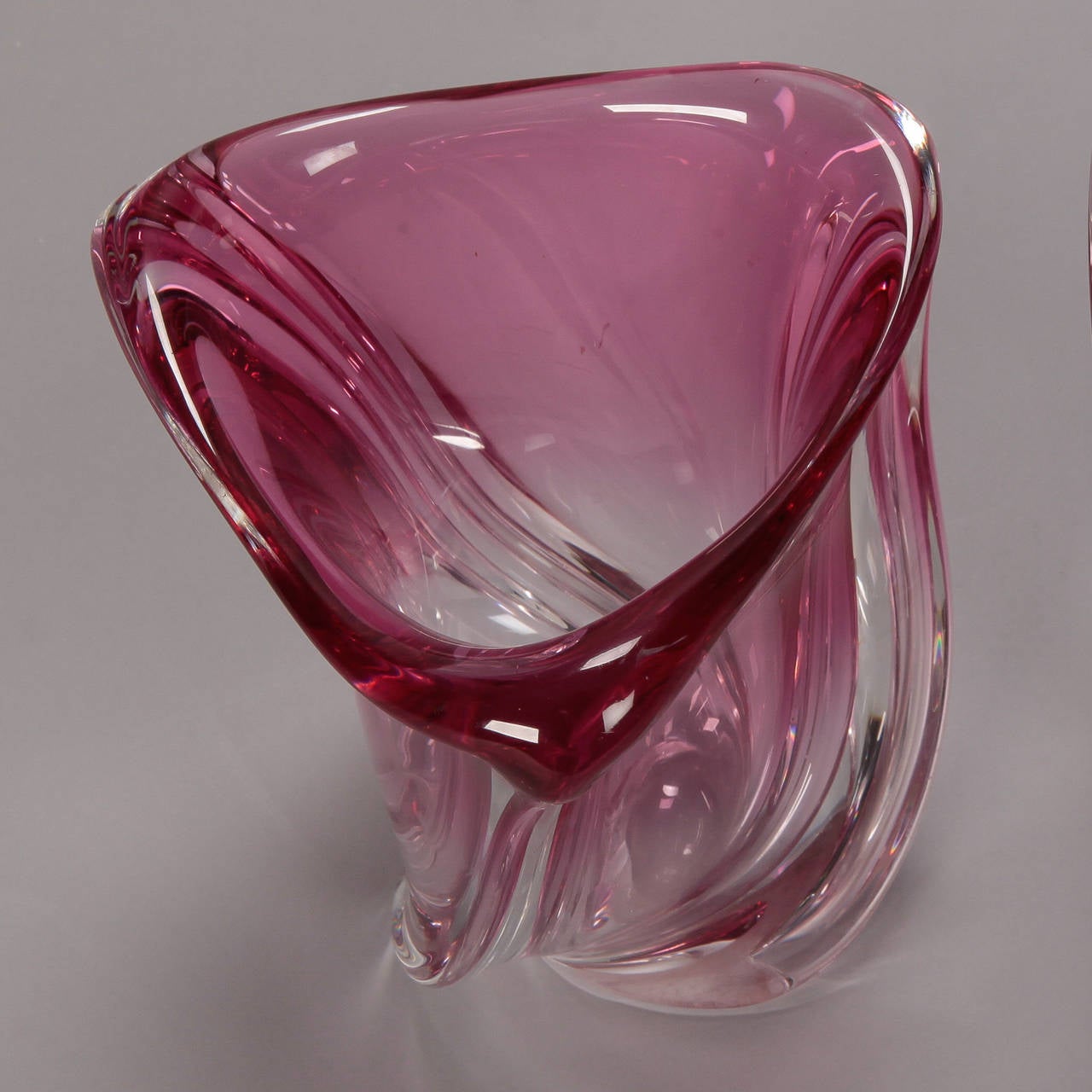 Pair of Rose Colored Val Saint Lambert Vases In Excellent Condition In Troy, MI
