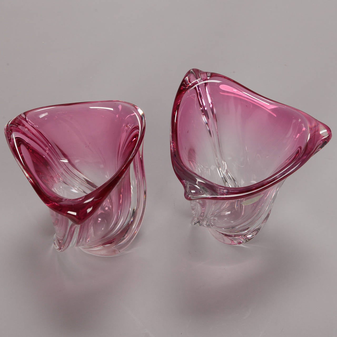 Art Glass Pair of Rose Colored Val Saint Lambert Vases