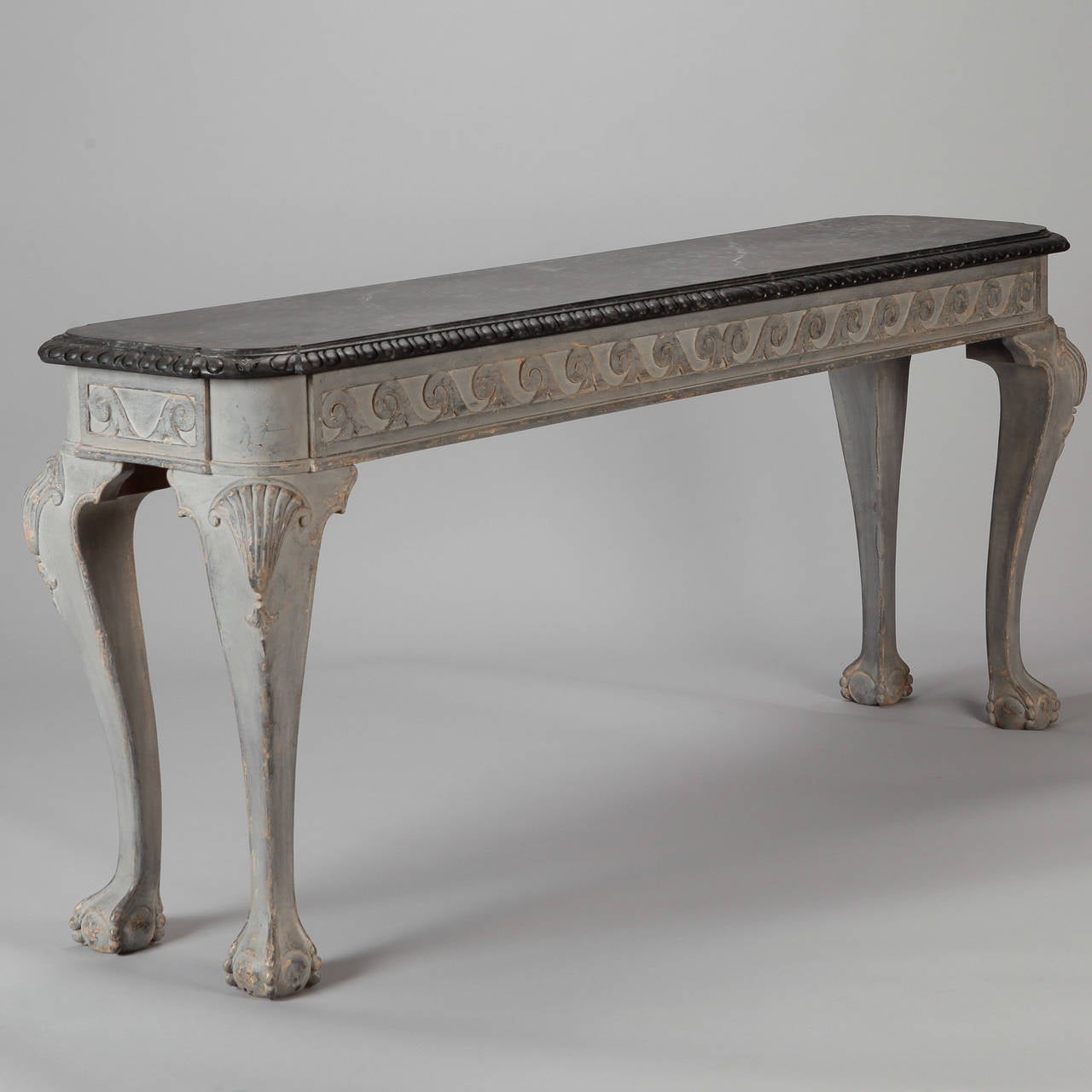 Early 20th Century French Gray Wood Console with Painted Faux Marble Top