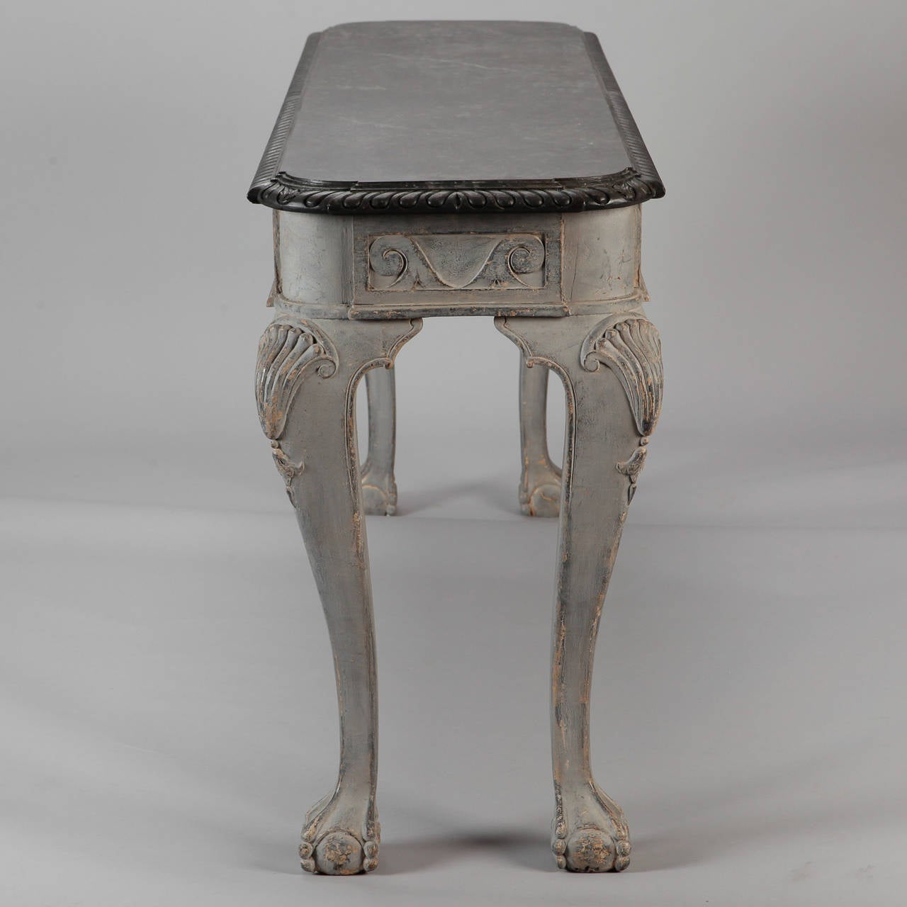 French Gray Wood Console with Painted Faux Marble Top 2