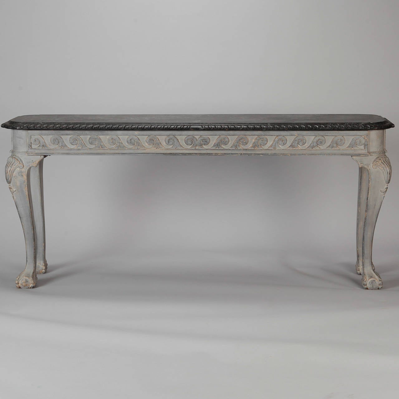 French Gray Wood Console with Painted Faux Marble Top 1
