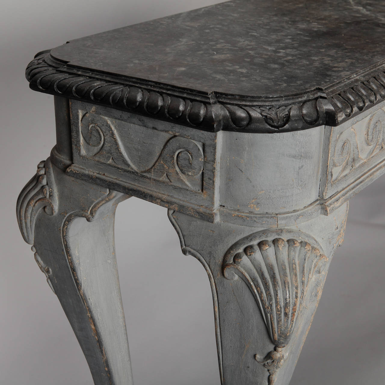 French Gray Wood Console with Painted Faux Marble Top 4