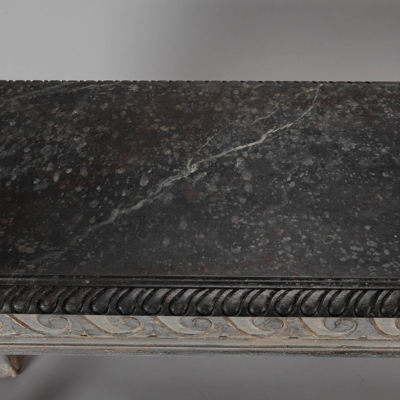 French Gray Wood Console with Painted Faux Marble Top 3