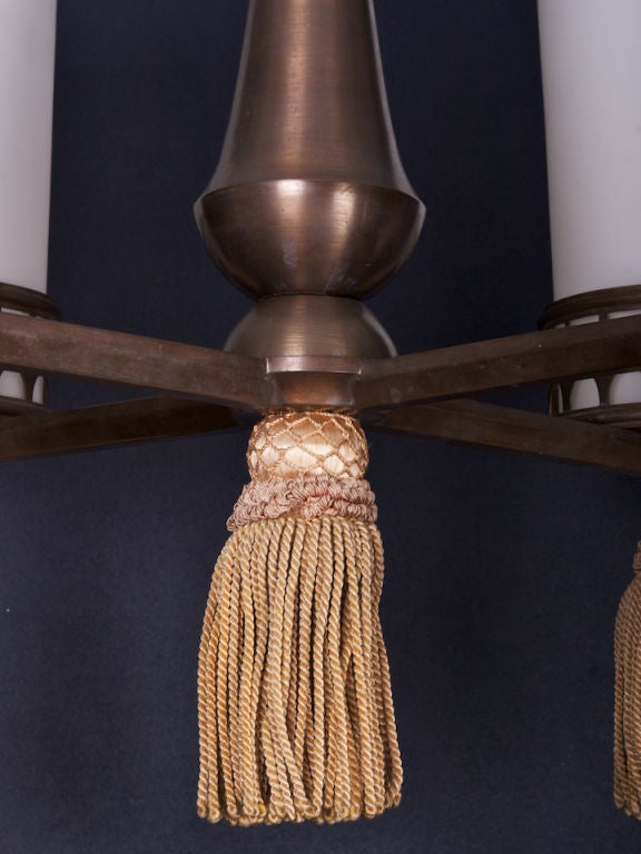 French Bronze Four Light Fixture with Tassels In Excellent Condition In Troy, MI