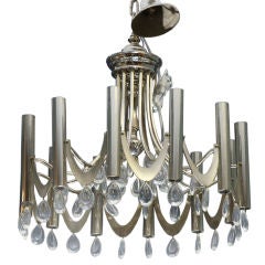 Mid Century Chrome Chandelier with Gum Drop Crystals