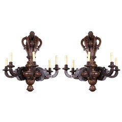 Pair of Dutch Highly Carved Chandeliers