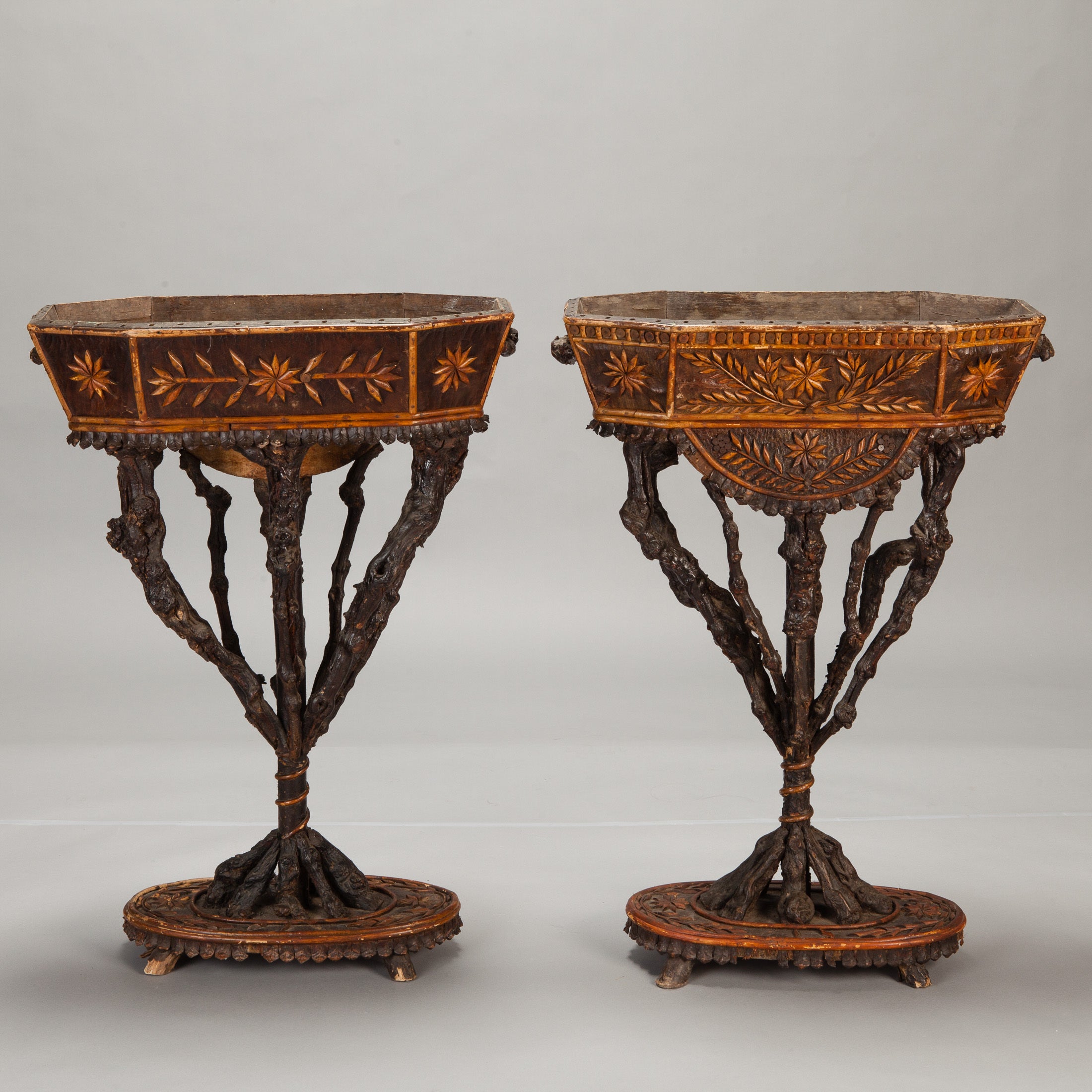 Pair 19th Century French Twig Jardineres from Ardeches Mountains