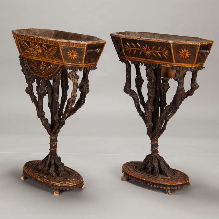 Pair 19th Century French Twig Jardineres from Ardeches Mountains In Excellent Condition In Troy, MI