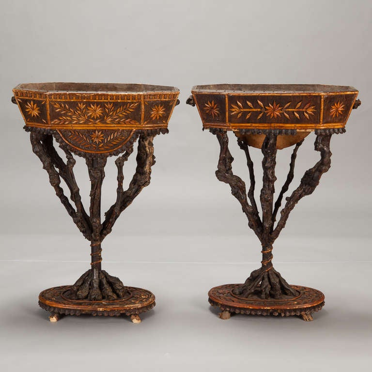 Pair 19th Century French Twig Jardineres from Ardeches Mountains 1