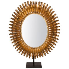 Italian Double Ray Gilt Metal Sunburst Mirror on Stand