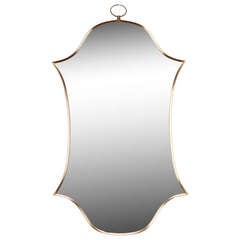 Pair Double Shield Form Italian Modernistic Brass Frame Mirrors