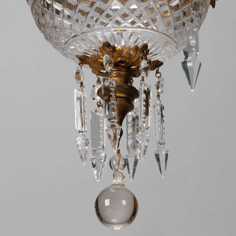 Small Bronzed Brass French Chandelier With Crystal Bowl In Excellent Condition In Troy, MI