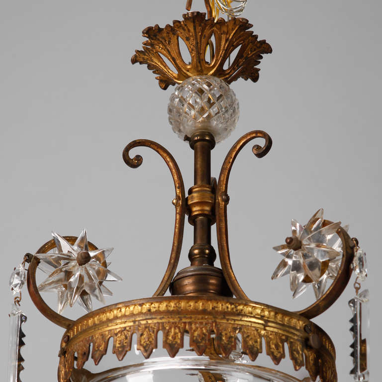 Small Bronzed Brass French Chandelier With Crystal Bowl 1