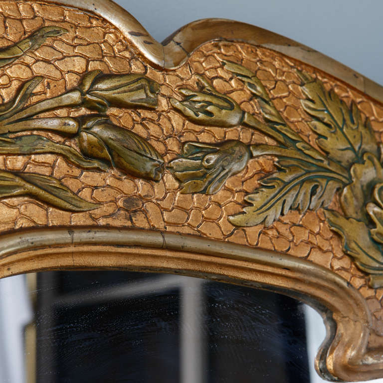 Art Nouveau Gilt Mirror with Irises In Excellent Condition In Troy, MI