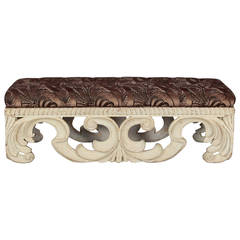 Exuberantly Carved Italian Hollywood Regency Style Bench