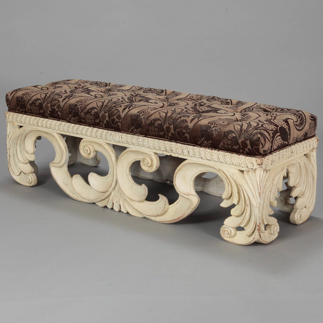 Exuberantly Carved Italian Hollywood Regency Style Bench 3