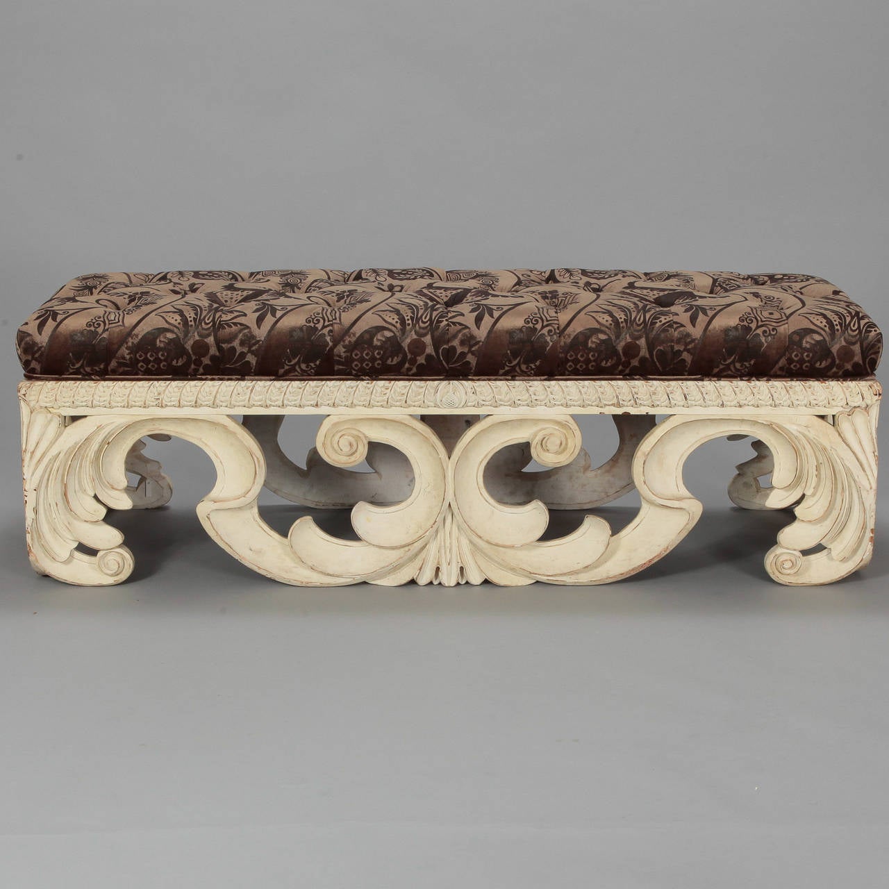 Exuberantly Carved Italian Hollywood Regency Style Bench 2