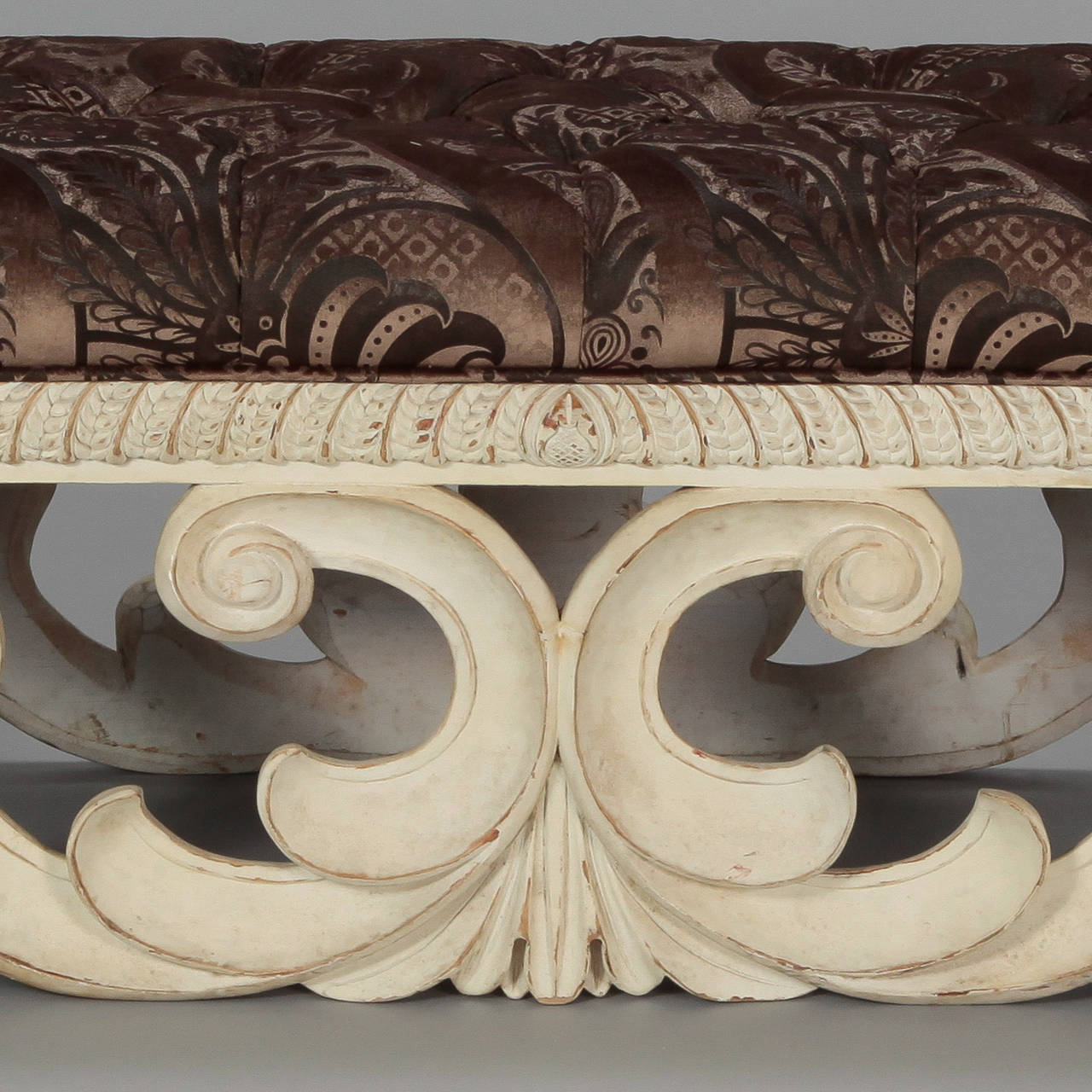 Exuberantly Carved Italian Hollywood Regency Style Bench 1