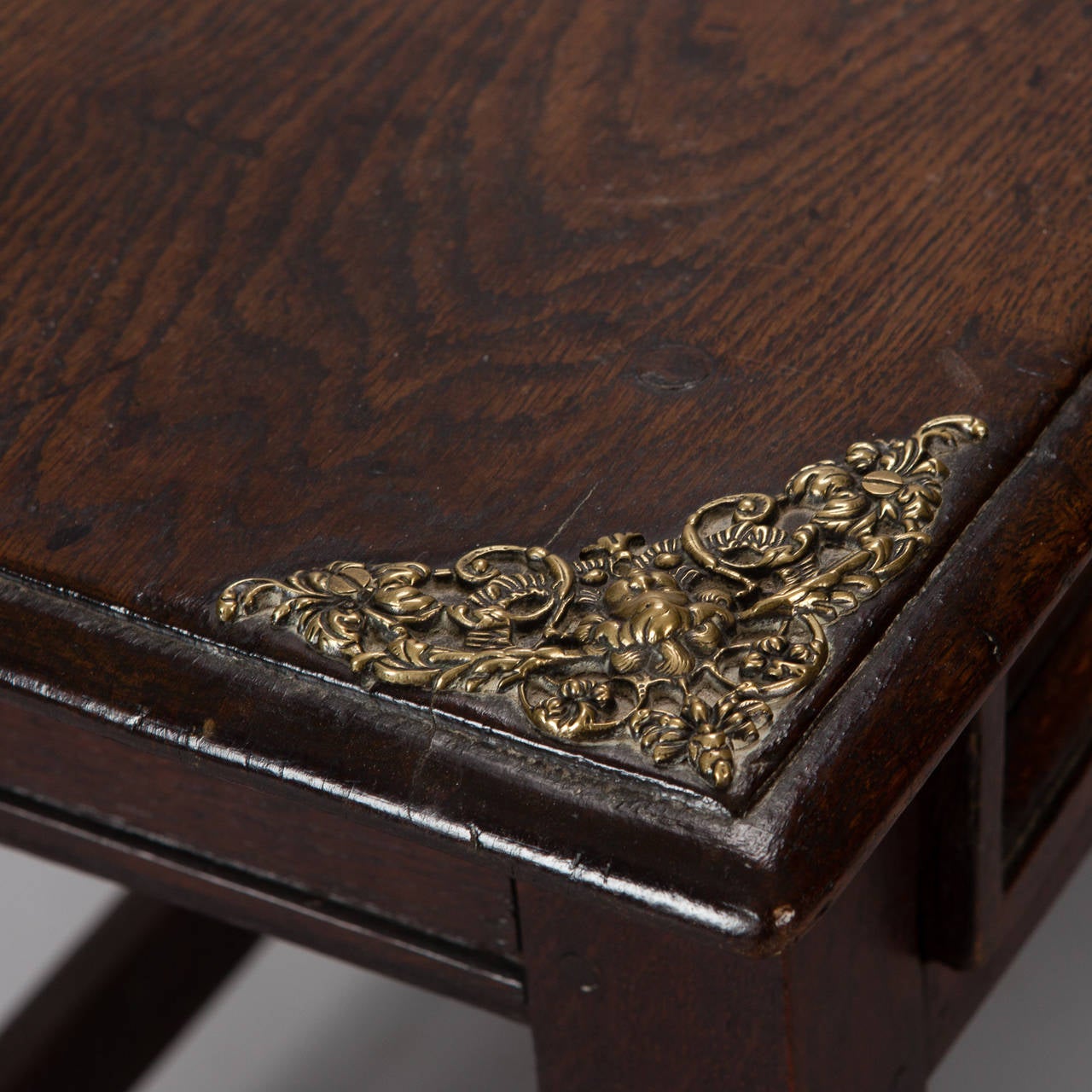 Mid-19th Century 19th Century Portuguese Oak and Brass Side Table