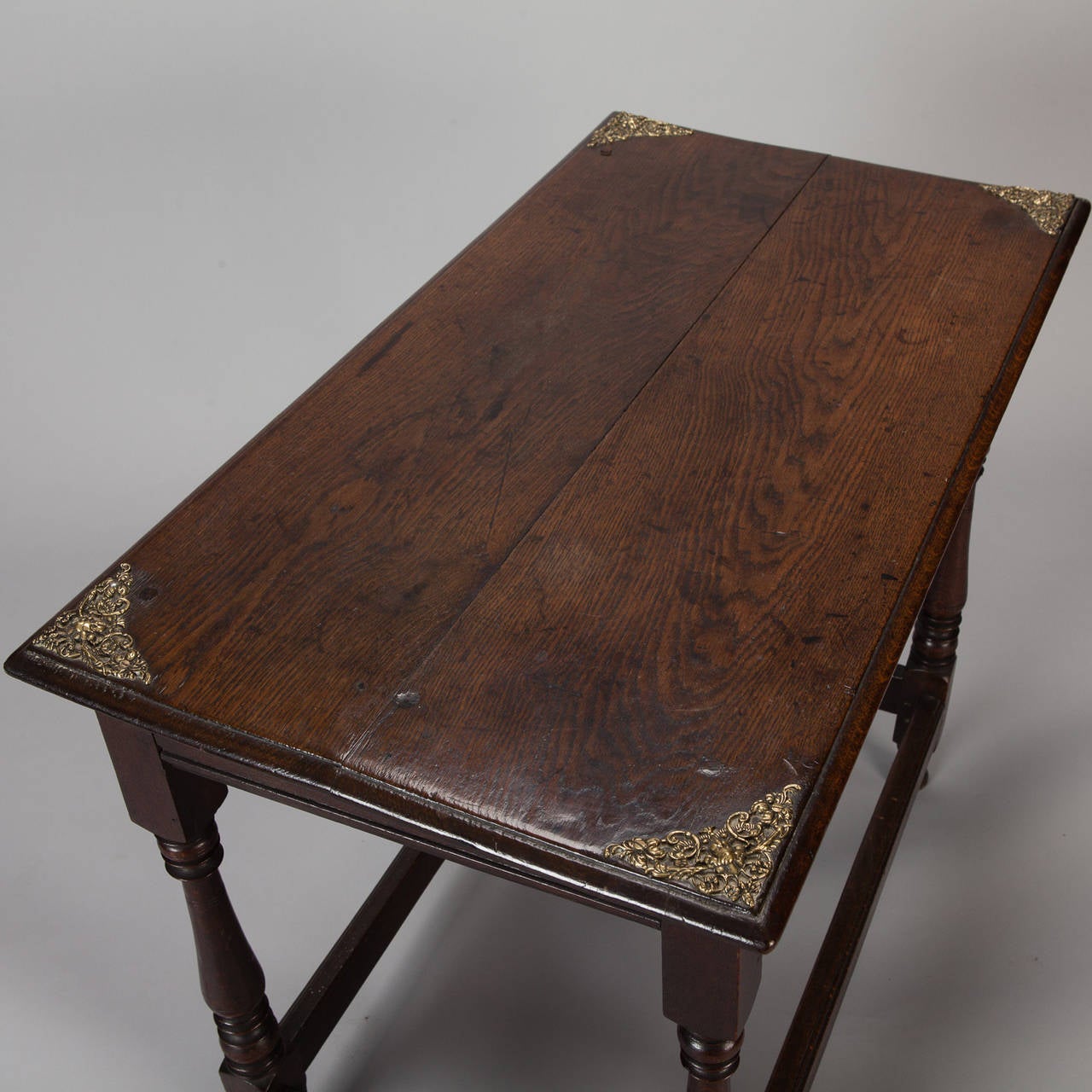 19th Century Portuguese Oak and Brass Side Table In Excellent Condition In Troy, MI