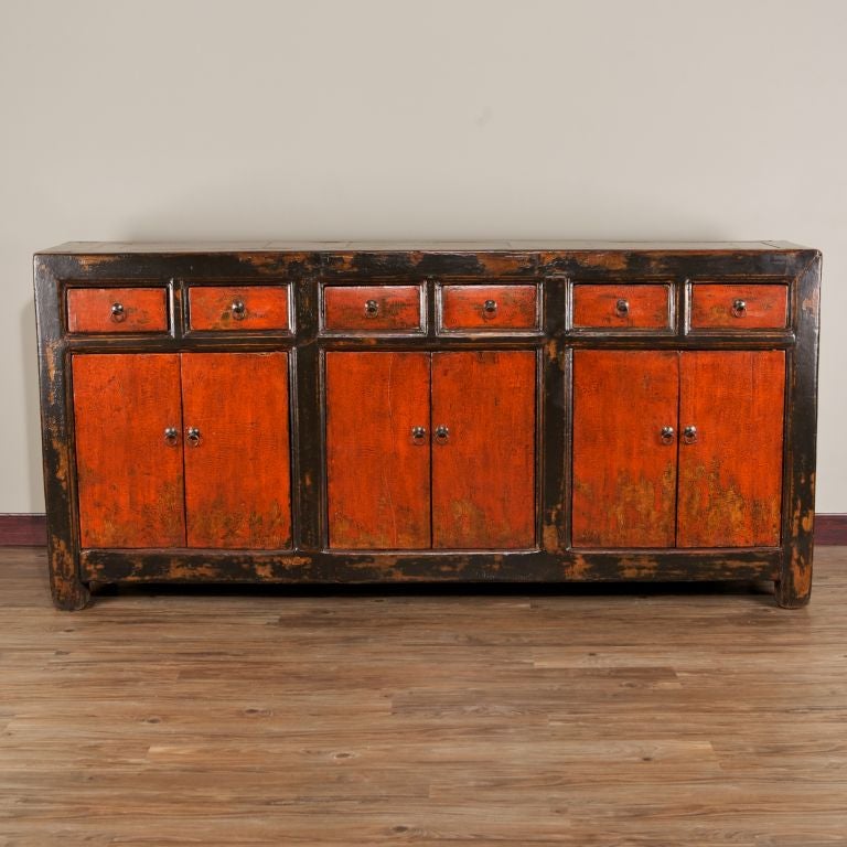 19th Century Chinese Red and Black Cabinet