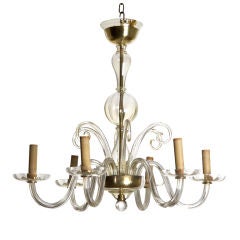 Six Light Clear Glass Murano Chandelier