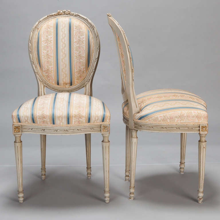 Carved Set of Eight Upholstered French Dining Chairs