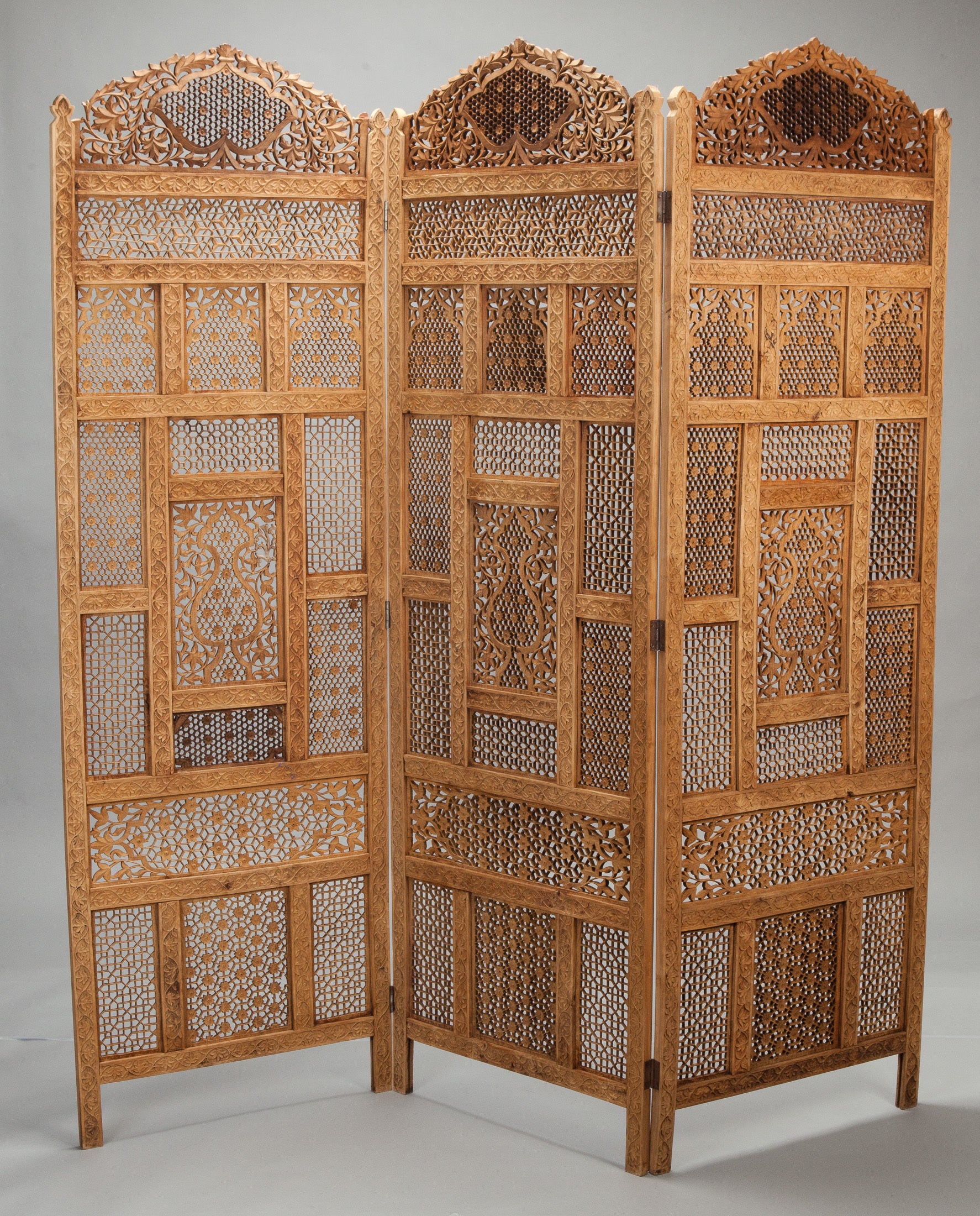 19th Century Three Panel Anglo Indian Carved Folding Screen