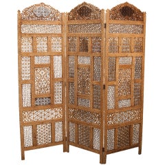 19th Century Three Panel Anglo Indian Carved Folding Screen