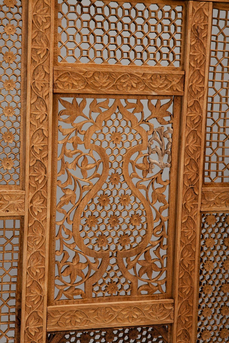 Wood 19th Century Three Panel Anglo Indian Carved Folding Screen