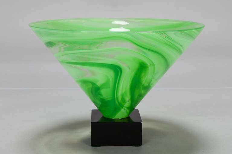 Mid-Century Modern AV Mazzega Green Swirl Murano Glass Bowl Form Vase on Base