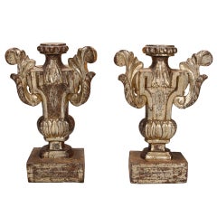 Pair Italian Silver Leaf Carved Candle Holders
