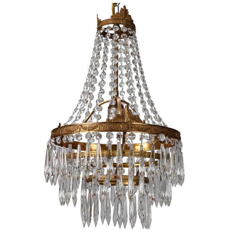 French Three Tier Empire Chandelier with Beaded Swags at ...