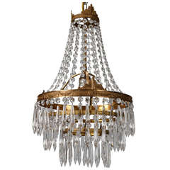 French Three Tier Empire Chandelier with Beaded Swags