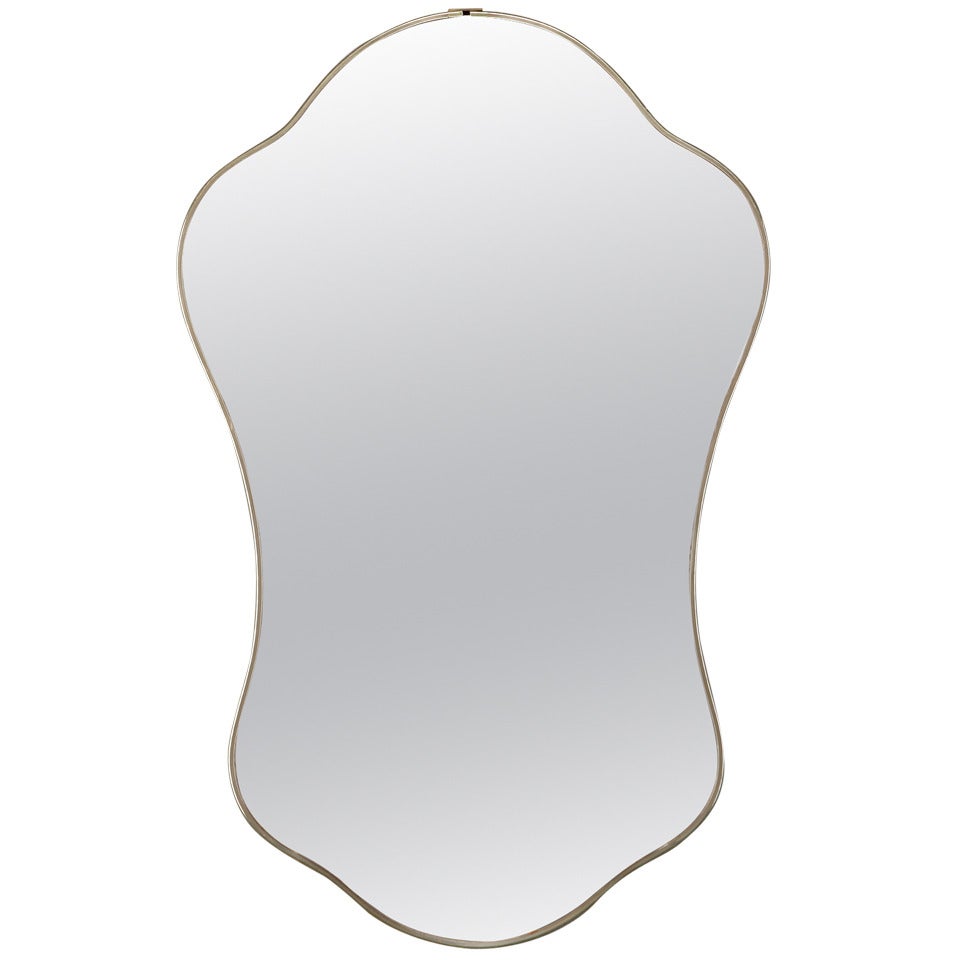 Small Italian Brass Framed Mirror In the Manner of Gio Ponti