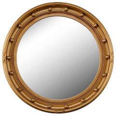 Antique Gilded Round Frame Mirror with Beaded Trim