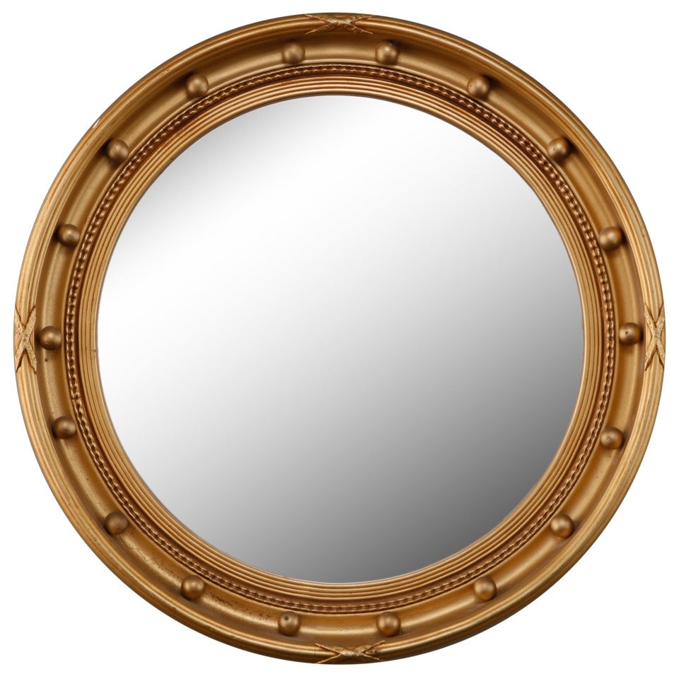 Gilded Round Frame Mirror with Beaded Trim
