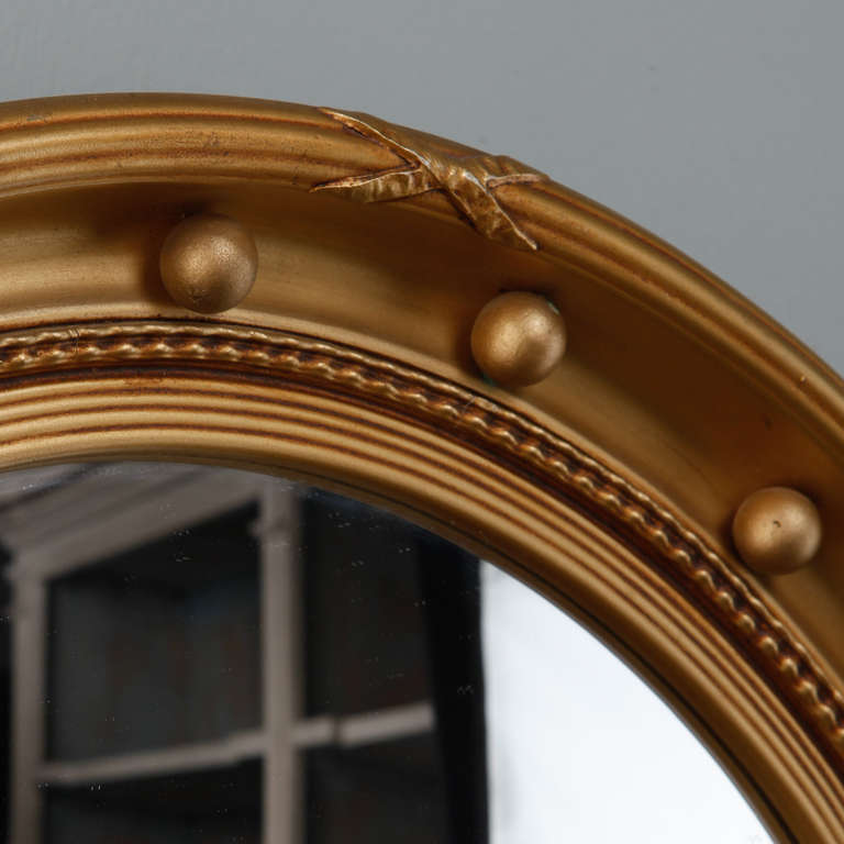 British Gilded Round Frame Mirror with Beaded Trim