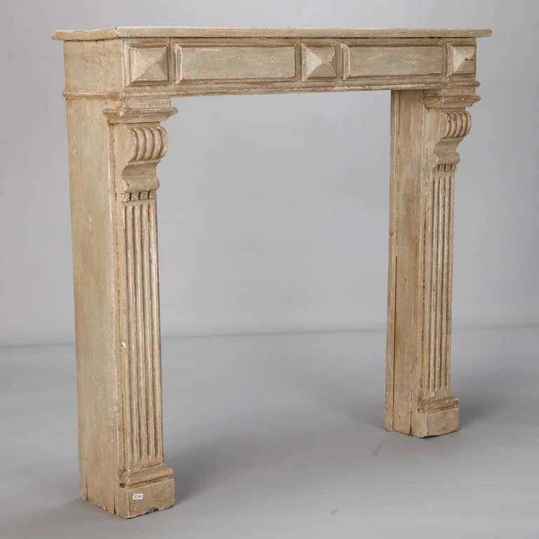Carved French Wood Fireplace Mantel with Gray Paint