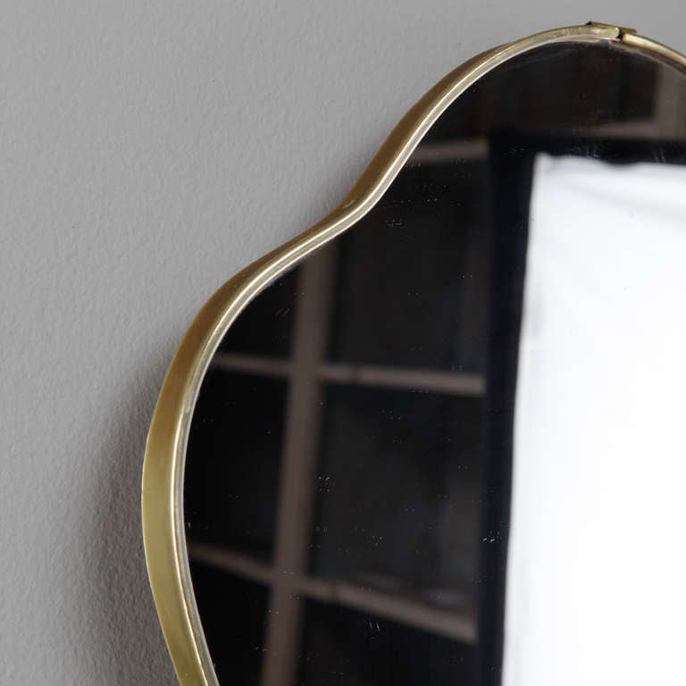 Mid-Century Modern Small Italian Brass Framed Mirror In the Manner of Gio Ponti