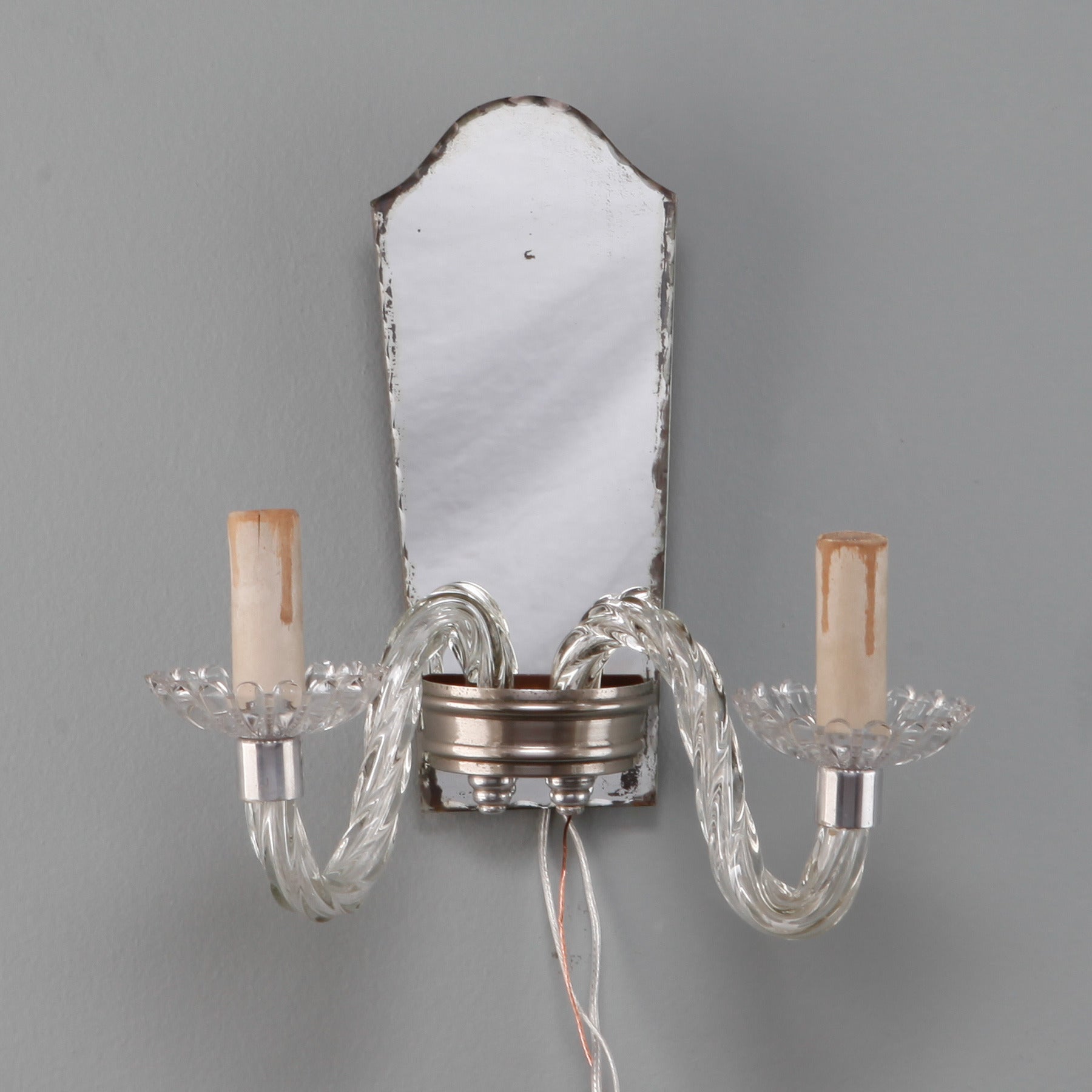 Pair of French Mirror Back Two Arm Sconces