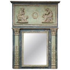 Large French Painted and Gilt Empire Style Trumeau Mirror