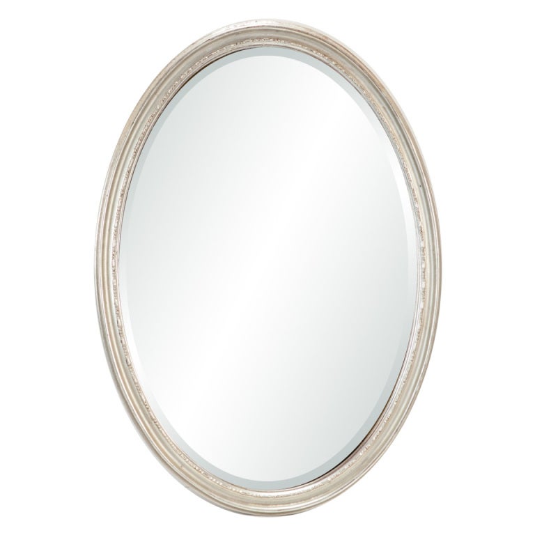 Pair of Silver Leaf Framed Oval Mirrors at 1stDibs