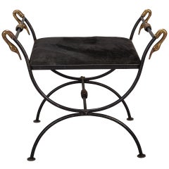 Neoclassical Style Iron Stool with Brass Swans