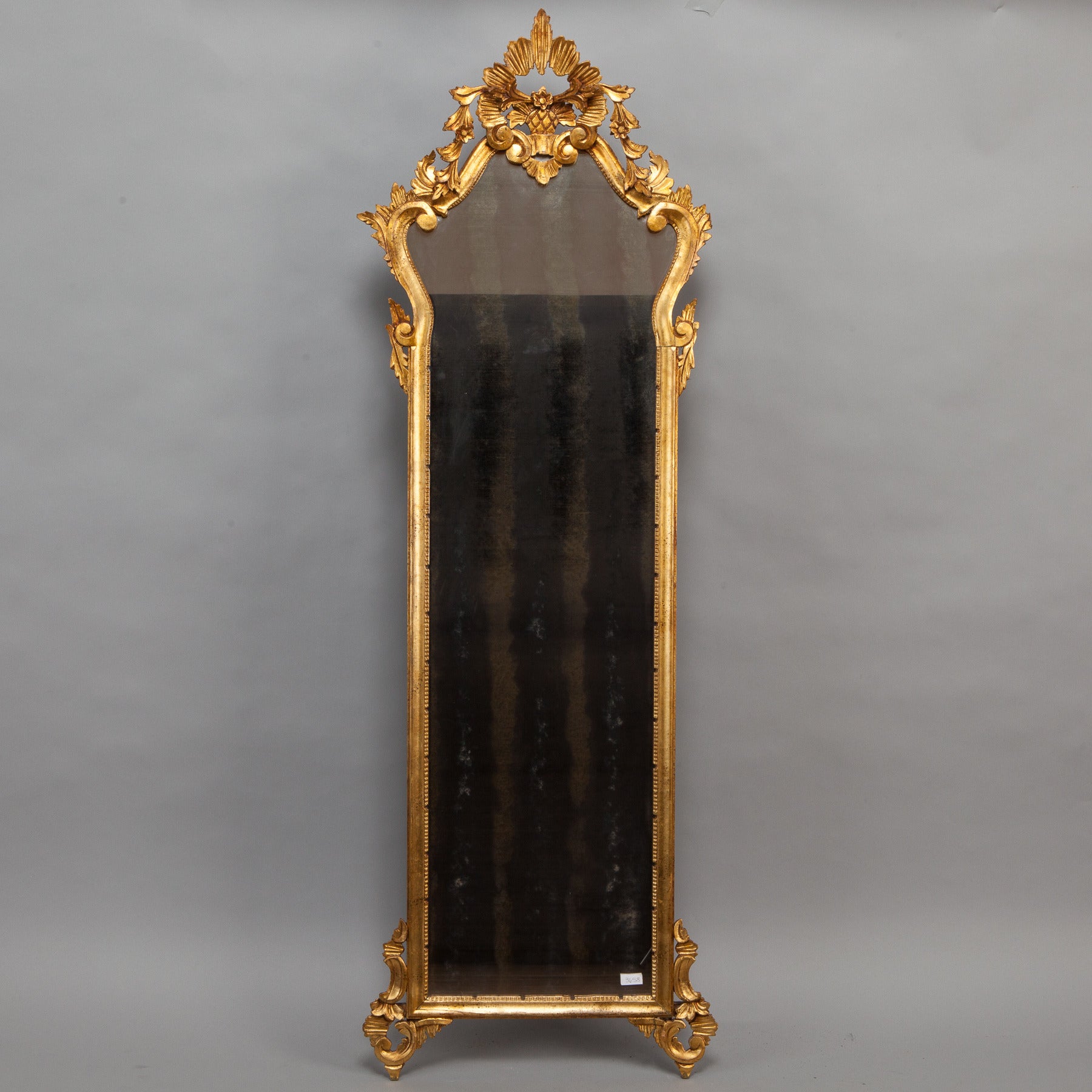 Louis XVI Gilt Tall Narrow Mirror With Crown Top
