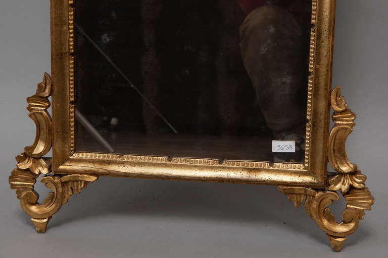French Louis XVI Gilt Tall Narrow Mirror With Crown Top