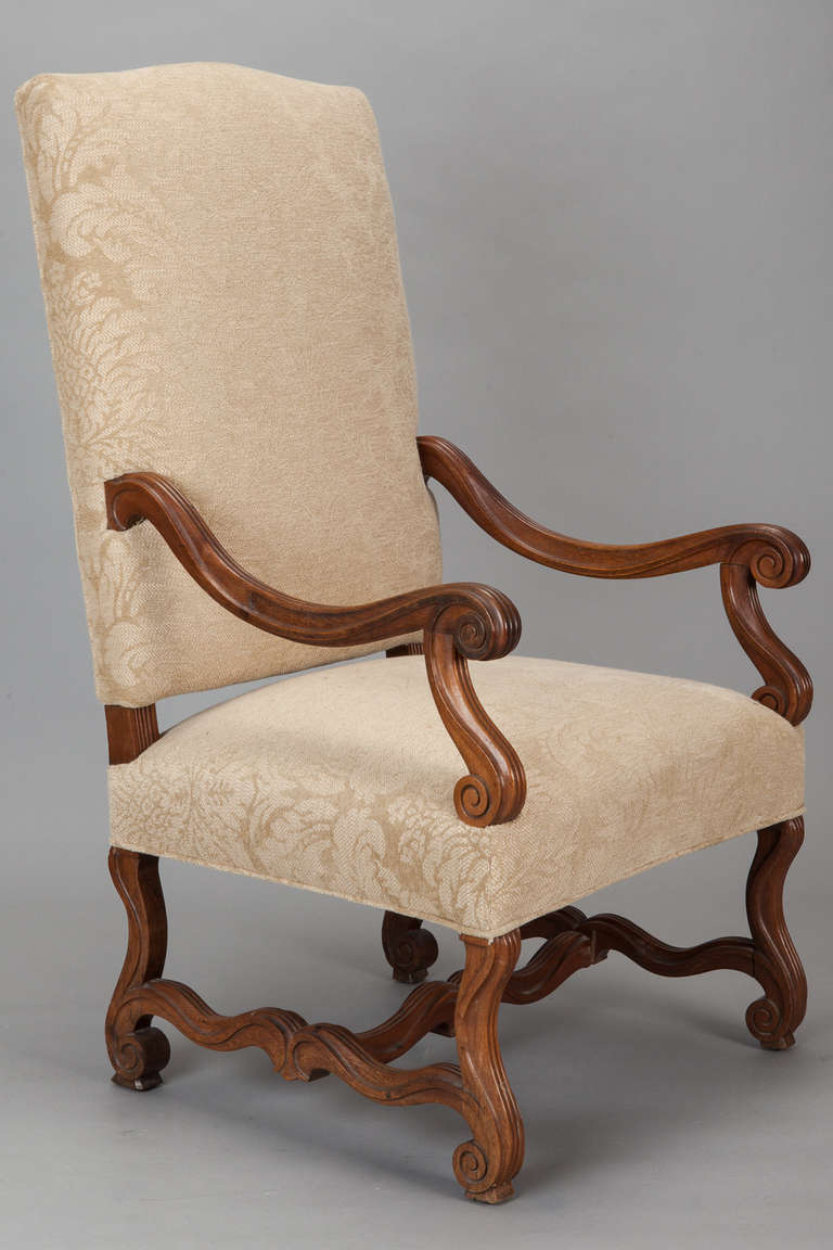 French Pair of Large Os du Mouton Carved Armchairs