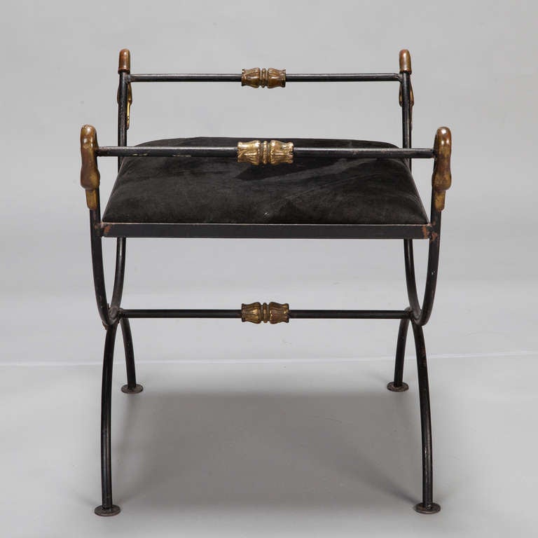 Neoclassical Style Iron Stool with Brass Swans In Excellent Condition In Troy, MI