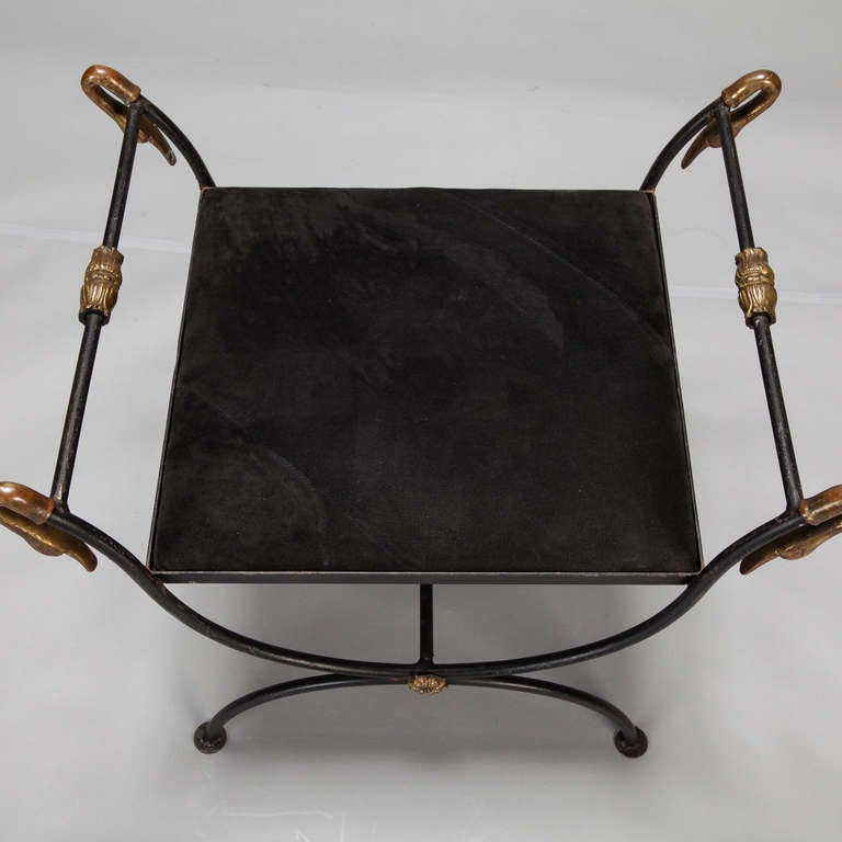 Neoclassical Style Iron Stool with Brass Swans 1