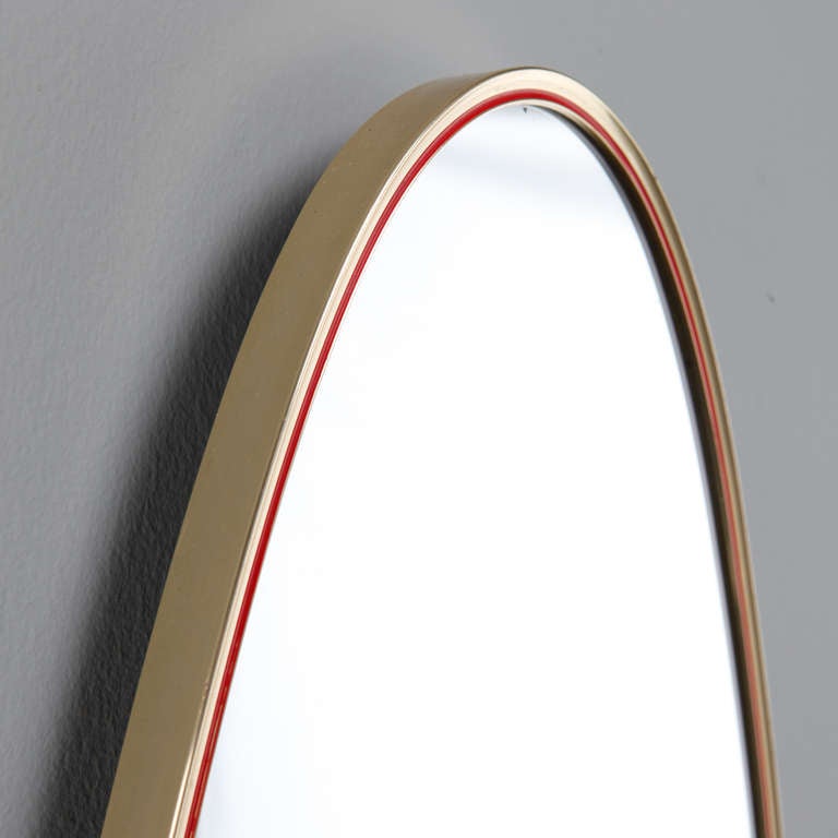 Mid-Century Modern Mid-Century Italian Brass and Red Enamel Ovoid Mirror